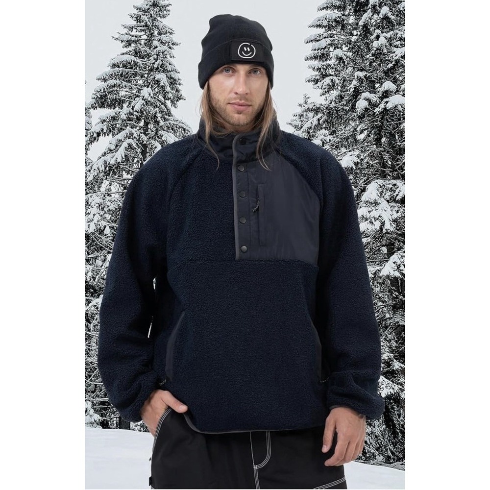Snowverb Mountaineering Mens MED Faux Sherpa Fuzzy Fleece Jacket Navy Blue NWT